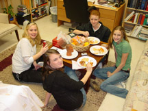 Some teens eating in the pastor's office