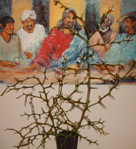 Thorn arrangement in front of our painting of The Last Supper