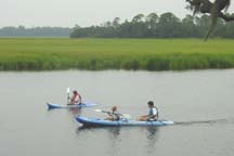 The Morris family kayaking on Honey Creek