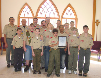 Group photo of Troop 226 members on Scout Sunday 2005