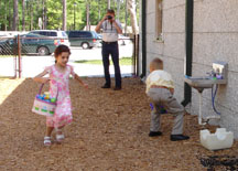 Miriam dashes after Easter eggs